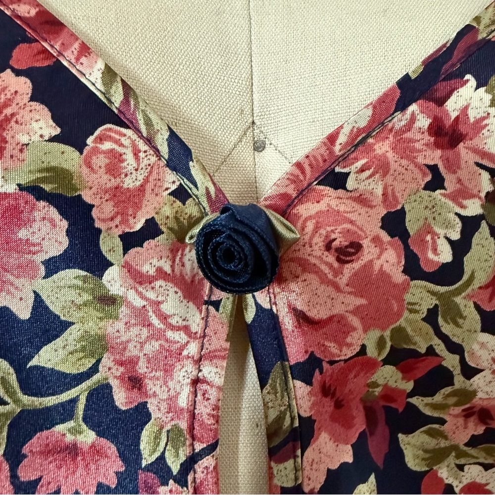 Vintage 80s 90s Coquette Rosette Floral Slip Dress Navy Ruffle Mini Slip Dress S - Picture 7 of 15